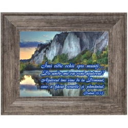 TABLOU 27x22 cm, Imi ridic ochii spre munti..